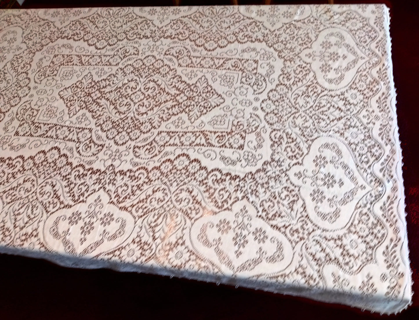 Vintage Off White Lace Cotton Rectangle Tablecloth Table Cover 52" W x 66" L
