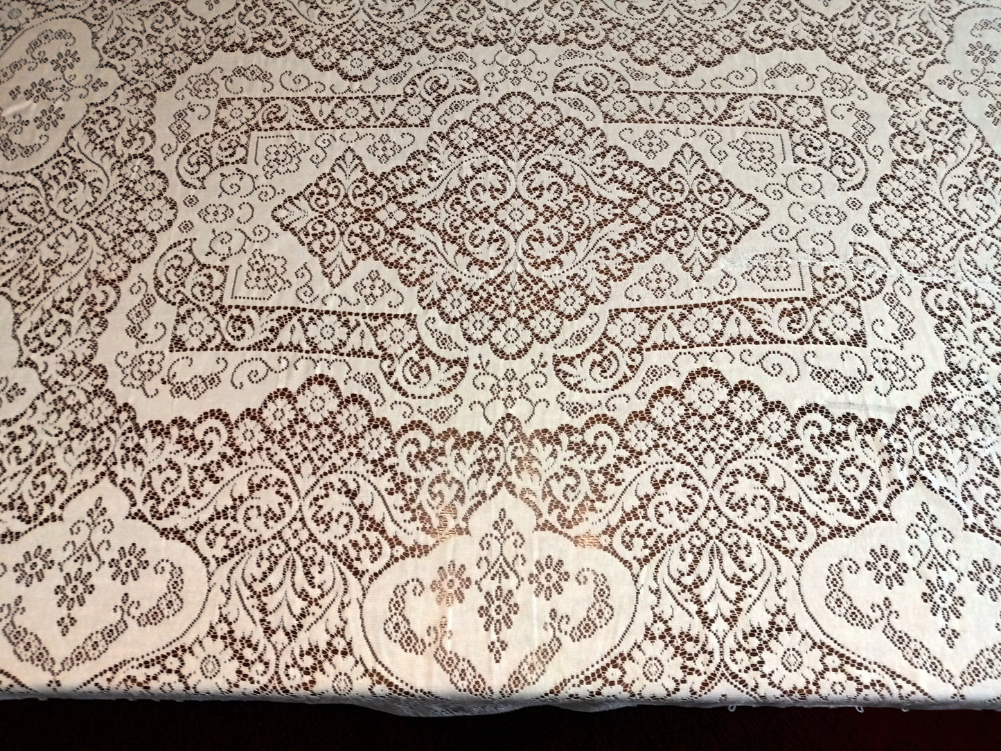 Vintage Off White Lace Cotton Rectangle Tablecloth Table Cover 52" W x 66" L