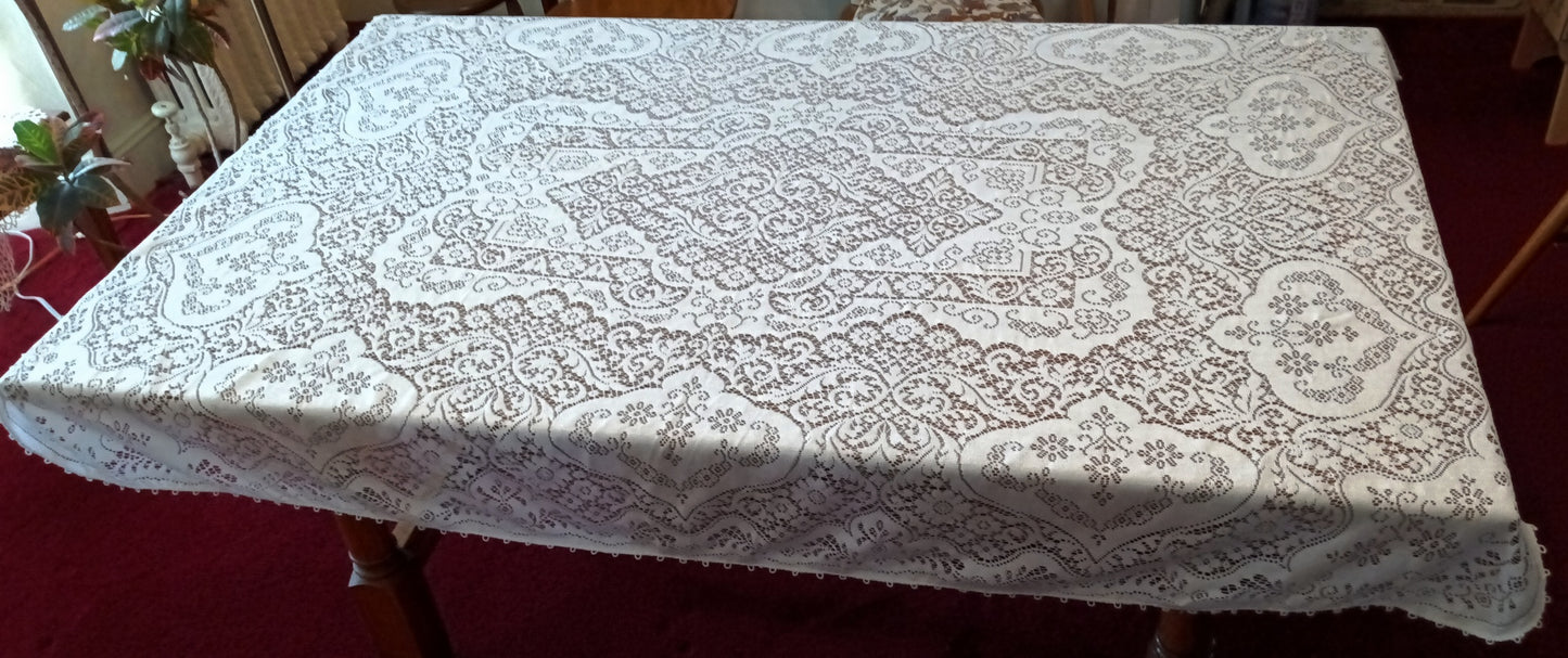 Vintage Off White Lace Cotton Rectangle Tablecloth Table Cover 52" W x 66" L