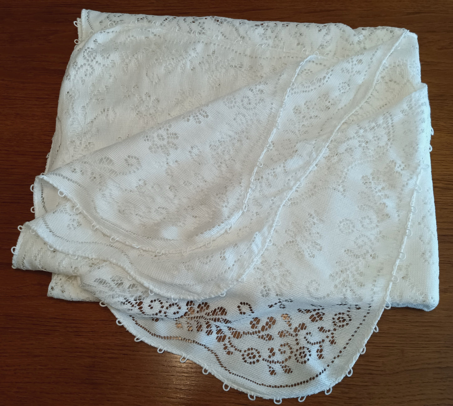 Vintage Off White Lace Cotton Rectangle Tablecloth Table Cover 52" W x 66" L