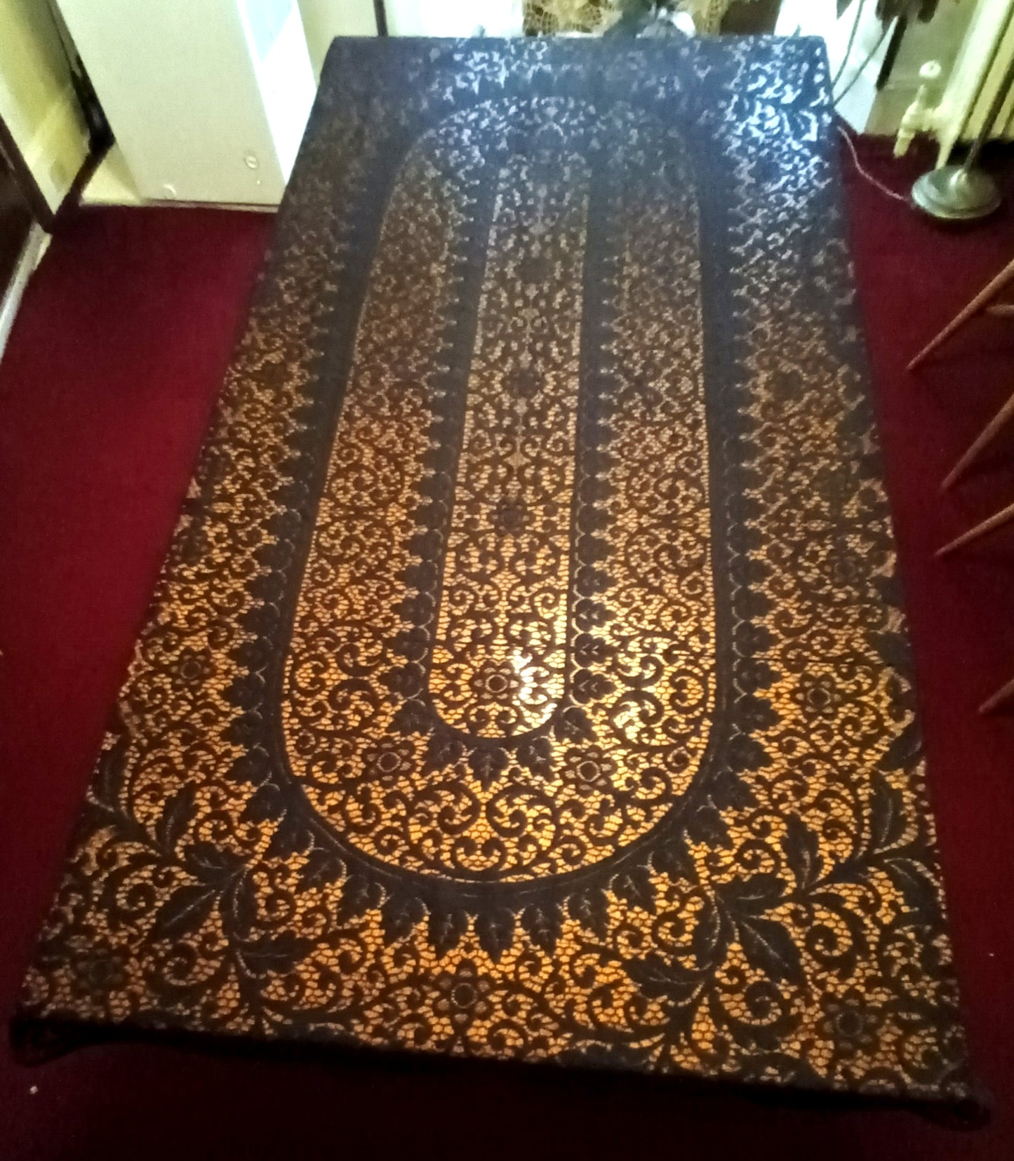 Vintage Elegant Cotton Black Lace Oblong/Rectangle Long Tablecloth Floral Medallion Scallop Finish Edge Good Quality 60”W x 102”L–NOS