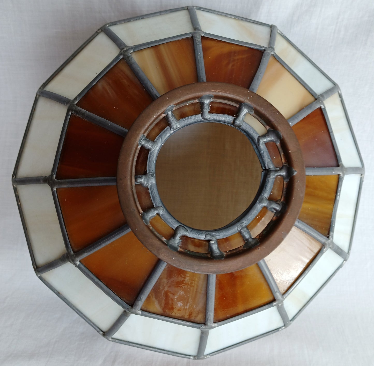 Vintage Handcrafted Hanging Lampshade Tiffany Style Leaded Stained Slag Glass Cream Brown Dome Shape Replacement Globe Ceiling Pendant