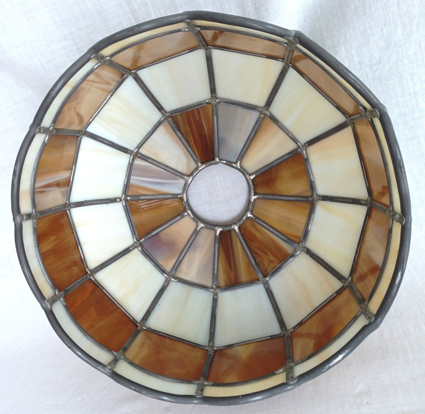Vintage Handcrafted Hanging Lampshade Tiffany Style Leaded Stained Slag Glass Cream Brown Dome Shape Replacement Globe Ceiling Pendant