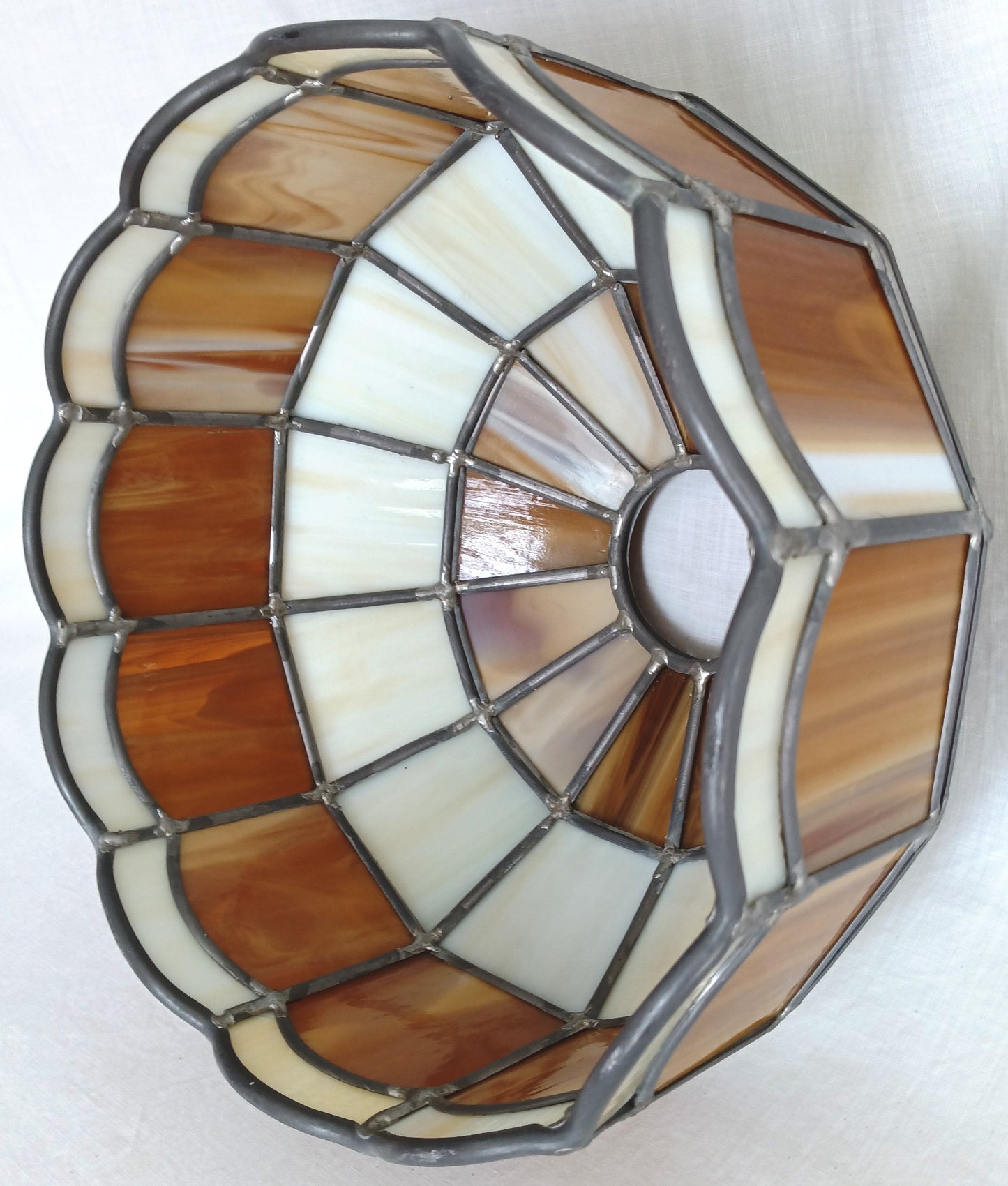 Vintage Handcrafted Hanging Lampshade Tiffany Style Leaded Stained Slag Glass Cream Brown Dome Shape Replacement Globe Ceiling Pendant