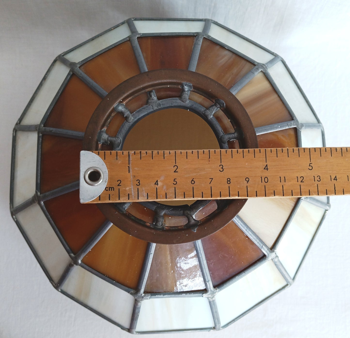 Vintage Handcrafted Hanging Lampshade Tiffany Style Leaded Stained Slag Glass Cream Brown Dome Shape Replacement Globe Ceiling Pendant