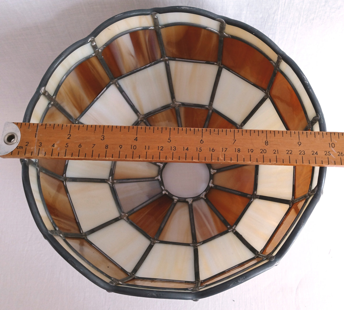 Vintage Handcrafted Hanging Lampshade Tiffany Style Leaded Stained Slag Glass Cream Brown Dome Shape Replacement Globe Ceiling Pendant