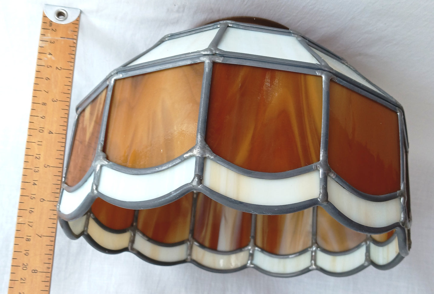 Vintage Handcrafted Hanging Lampshade Tiffany Style Leaded Stained Slag Glass Cream Brown Dome Shape Replacement Globe Ceiling Pendant