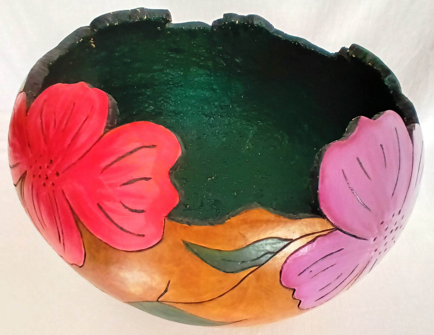 Handmade Large Gourd Planter Colorful Floral Hand Painted Plant Flowers Display Stand Hand carved Bowl Gourd Art Home Décor 11.5” D-NOS