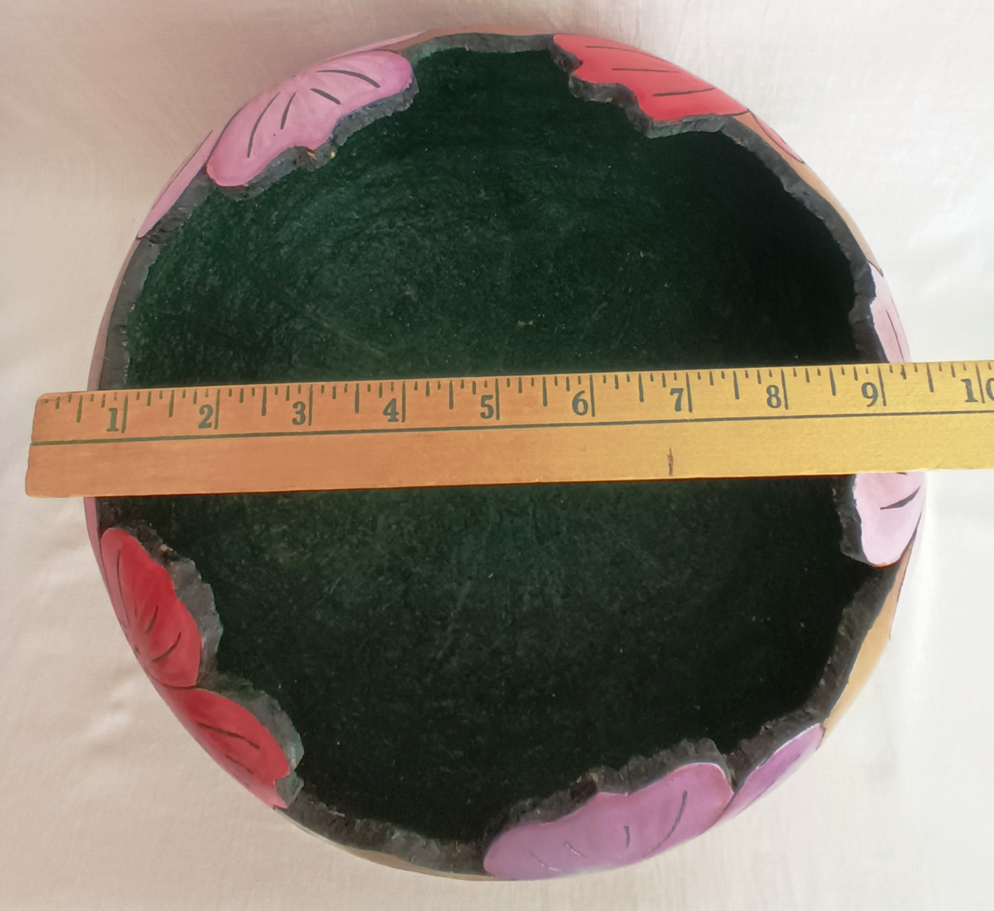 Handmade Large Gourd Planter Colorful Floral Hand Painted Plant Flowers Display Stand Hand carved Bowl Gourd Art Home Décor 11.5” D-NOS