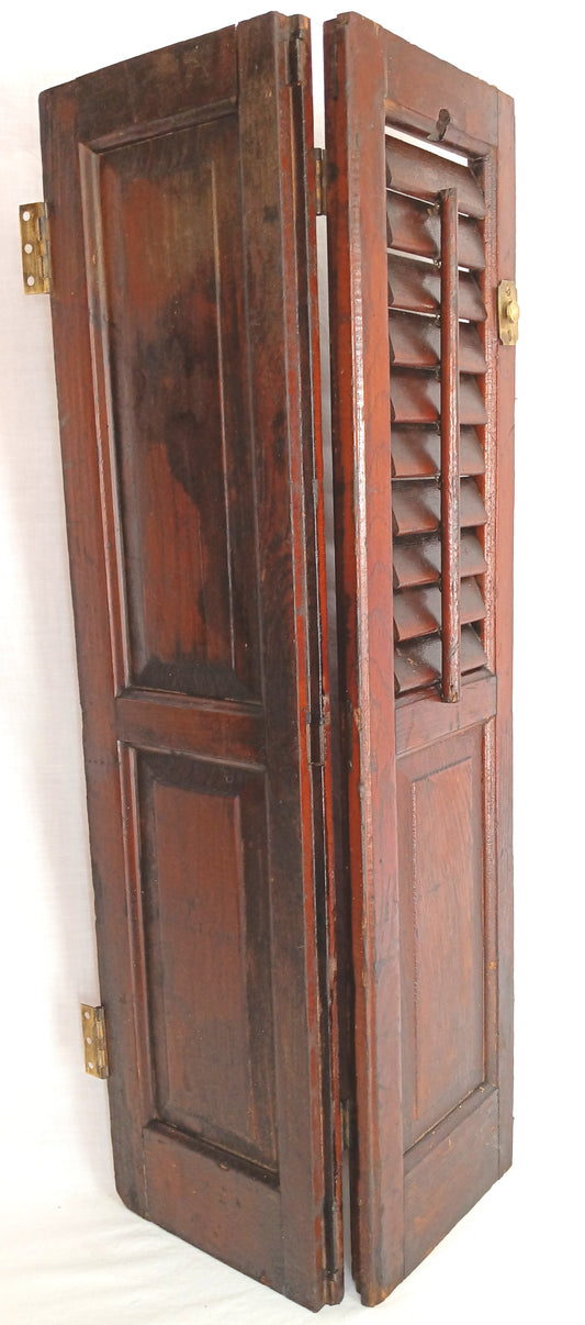 Antique Old Reclaimed Salvaged Rare SOLID Wood Wooden Interior Window Shutter Bifold 2 Panels Country Rustic Décor -AS IS
