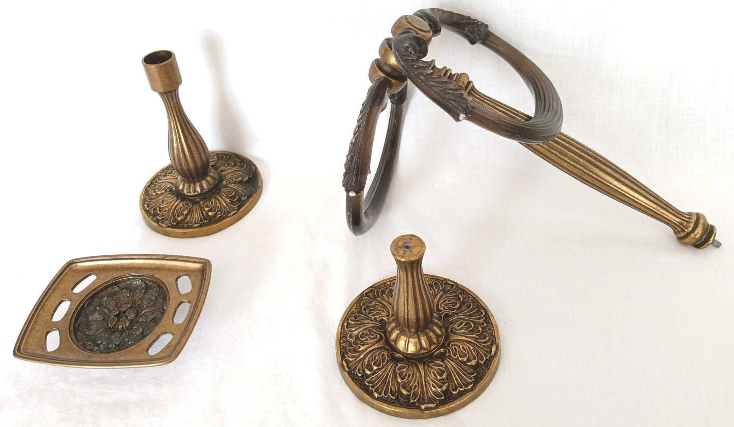 Set of 2 Bathroom Accessories Brass Resin Double Rings Towel Stand Tumbler &Toothbrush Holder Neo Classical Ornate Pedestal Style BF 118