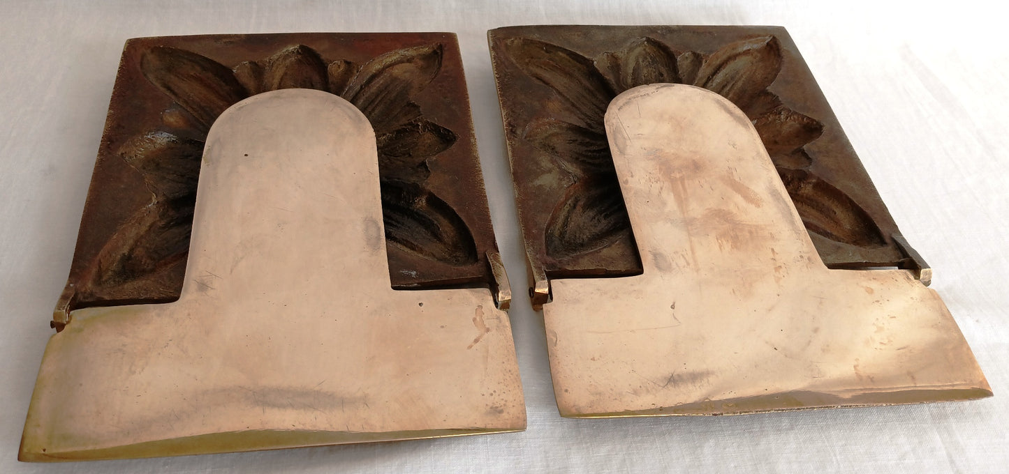 Vintage Mid Century Solid Brass Pair Bookends Hinged Folding Sunflower Design Bookends Home Office Decor