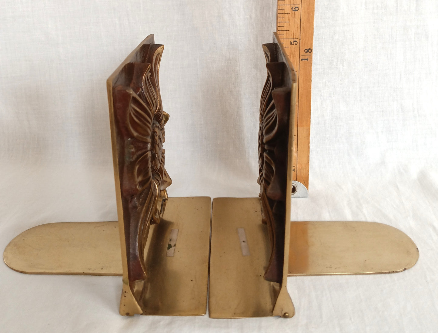 Vintage Mid Century Solid Brass Pair Bookends Hinged Folding Sunflower Design Bookends Home Office Decor