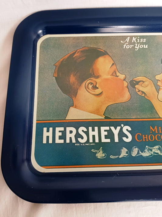 Vintage 1974 Hershey’s Milk Chocolate Kisses Metal Large Tray A Kiss for You Hershey Foods Corp Advertising Collectible Decorative Tray