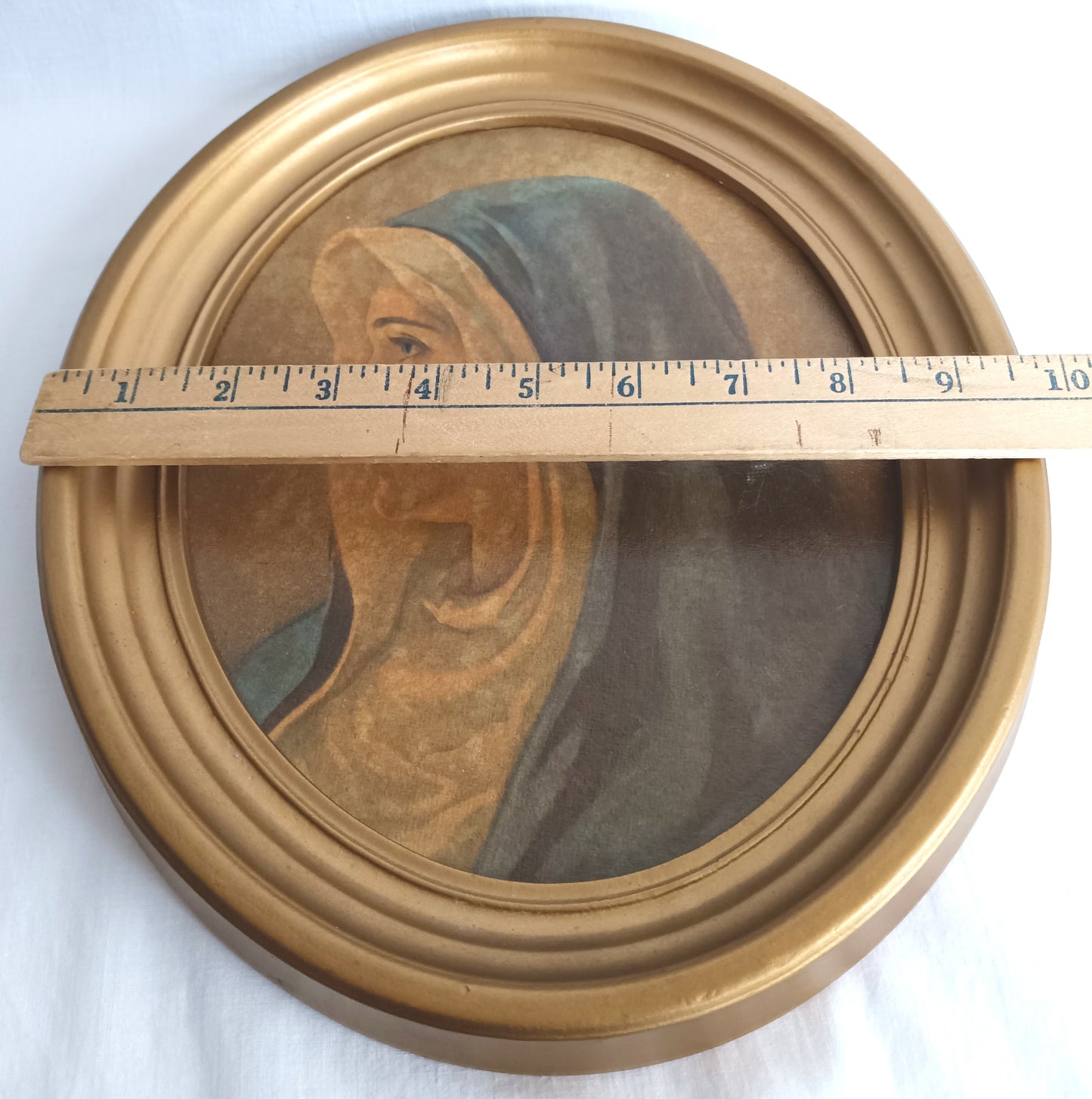 Vintage Sallman’s Mother of Christ Lithography in Oval Gold Wooden Framed Wall Art Plaque Christian Religious Gift Divine Inspiration