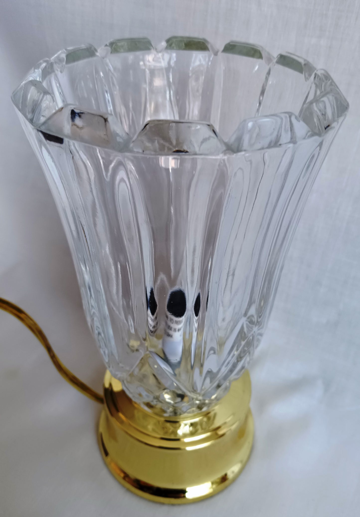 Vintage Pressed Crystal Glass Torchiere Small Table Lamp Brass Base in Cord Switch Night Lamp Desk Bedroom Lamp