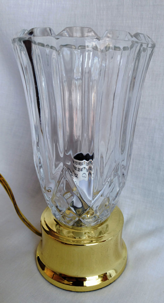 Vintage Pressed Crystal Glass Torchiere Small Table Lamp Brass Base in Cord Switch Night Lamp Desk Bedroom Lamp