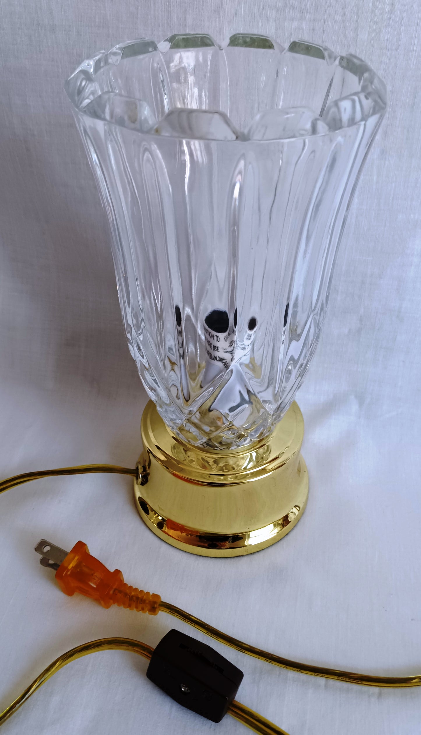 Vintage Pressed Crystal Glass Torchiere Small Table Lamp Brass Base in Cord Switch Night Lamp Desk Bedroom Lamp