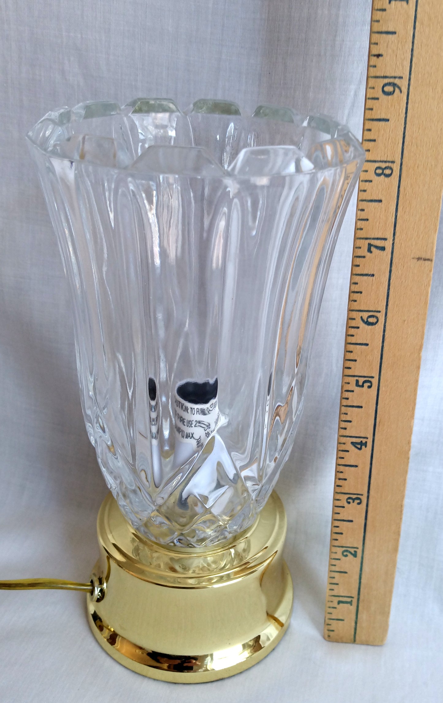 Vintage Pressed Crystal Glass Torchiere Small Table Lamp Brass Base in Cord Switch Night Lamp Desk Bedroom Lamp