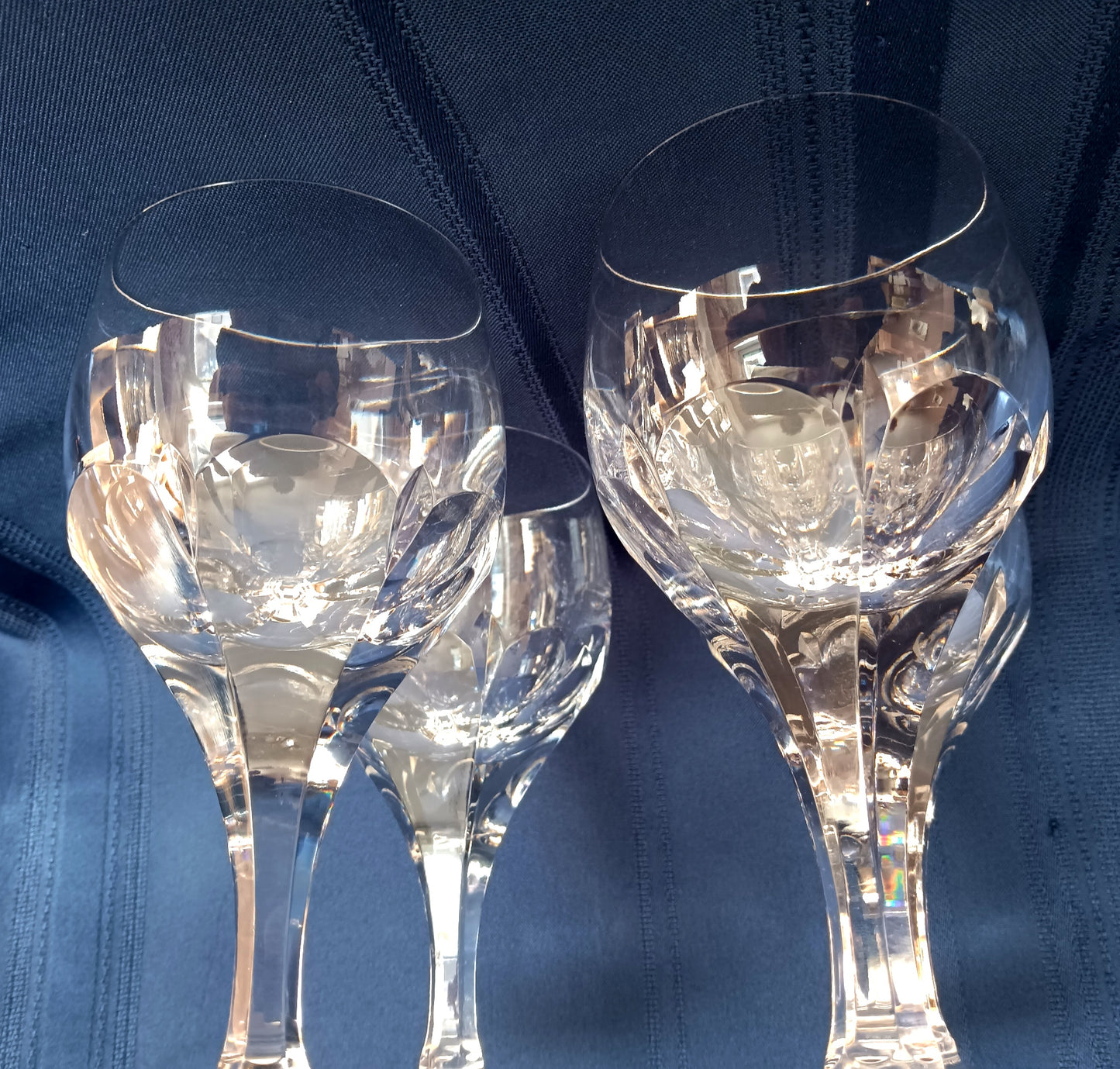 Vintage Set of 4 Wine Water Goblets Evora Atlantis Hand Blown and Cut Full Lead Heavy Clear Crystal Barware - Made in Portugal - NOS –NIB
