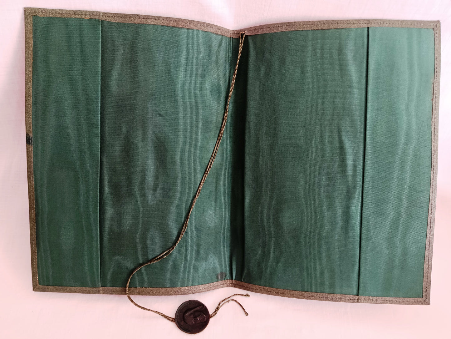 Vintage Rare Hand Tooled Embossed Leather Book Bible Cover Dark Green Portrait of Jesus Mary and Joseph- Made in Italy