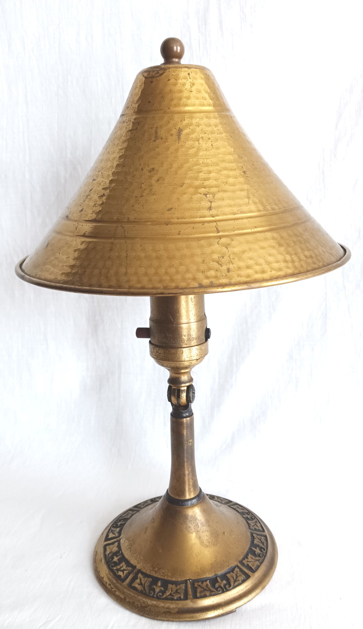Antique Brass Art&Crafts The Greist Mfg Co. Pat. 1925 Sconce Table Desk Lamp Clamp w/ Clip on Conical Brass Shade