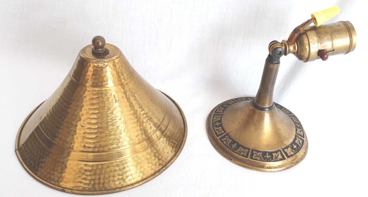 Antique Brass Art&Crafts The Greist Mfg Co. Pat. 1925 Sconce Table Desk Lamp Clamp w/ Clip on Conical Brass Shade