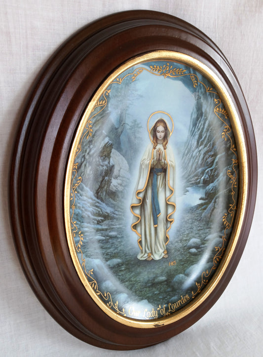 Vintage Porcelain Gilt Wooden Plaque "Our Lady of Lourdes" by Hector Garrido Religious Bradex Exchange Limited Edition Collectible Plate # 1394H