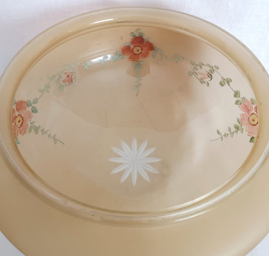 Antique Large Unique Lampshade Beige Heavy Glass Reverse Hand Painted Pink Flowers Dome Semi Flush Mount Ceiling Pendant Cover Light 10” D