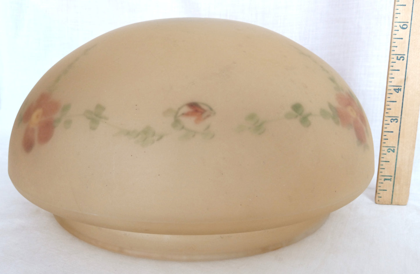 Antique Large Unique Lampshade Beige Heavy Glass Reverse Hand Painted Pink Flowers Dome Semi Flush Mount Ceiling Pendant Cover Light 10” D