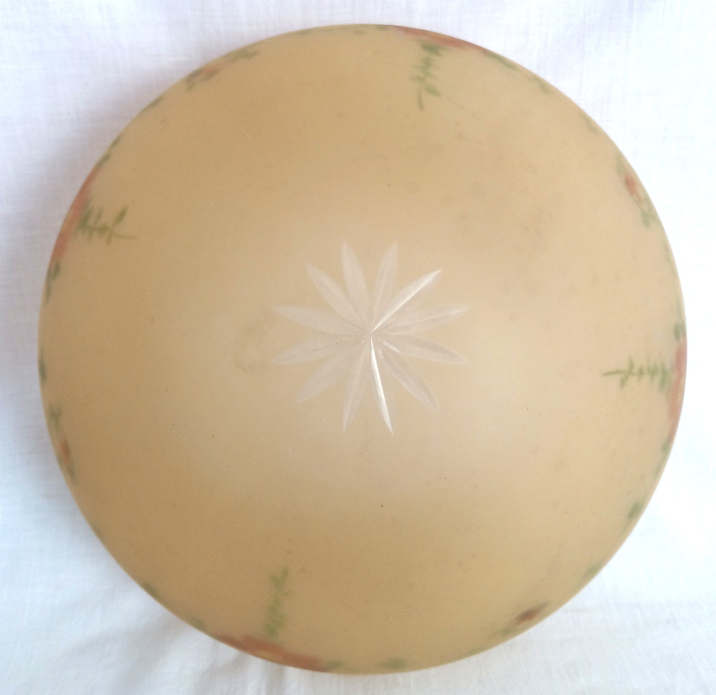 Antique Large Unique Lampshade Beige Heavy Glass Reverse Hand Painted Pink Flowers Dome Semi Flush Mount Ceiling Pendant Cover Light 10” D