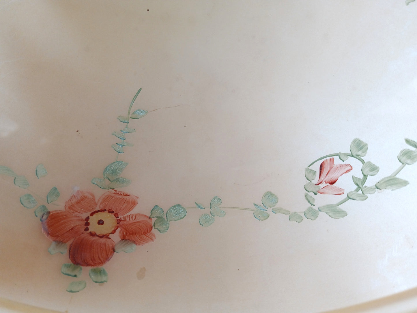 Antique Large Unique Lampshade Beige Heavy Glass Reverse Hand Painted Pink Flowers Dome Semi Flush Mount Ceiling Pendant Cover Light 10” D