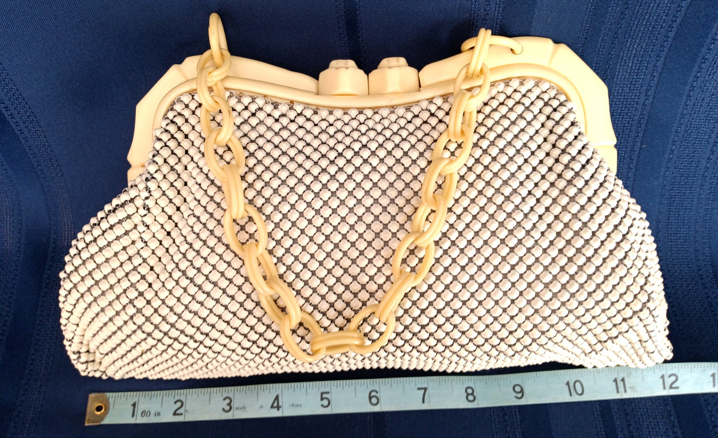 Vintage Whiting & Davis Co. Alumesh Ivory Celluloid Bag Purse Chain Link Strap/Handle Women Accessory - Made in USA