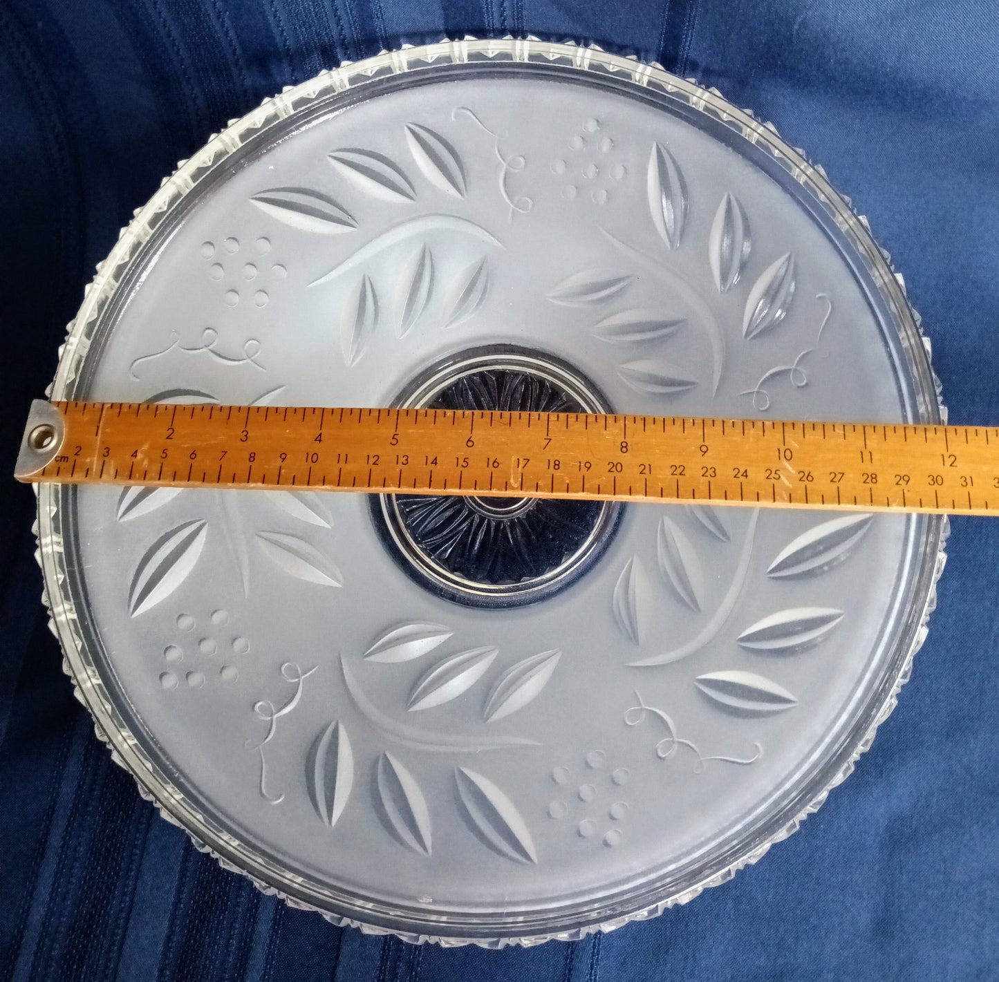 Vintage Art Deco Lampshade Heavy Frosted Clear Glass Inside Embossed Grapes Design Center Sunflower Ceiling Pendant Hanging Fixture Domed Shade Brass Finial Retro Lighting 12” D