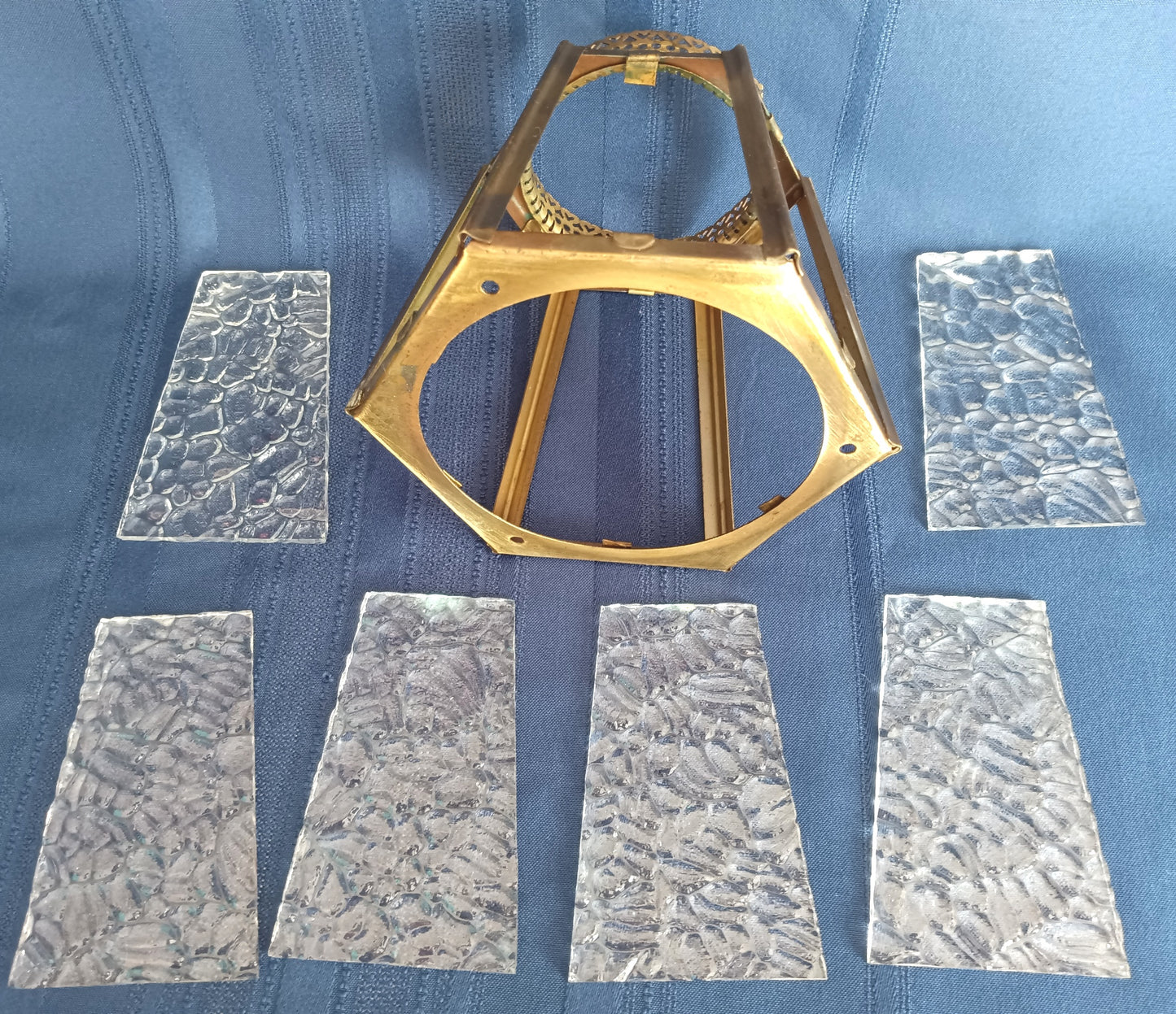 Vintage Brass Glass Lampshade Hexagonal Textured Pebbled Glass Heart Design Brass Banding Top Replacement Globe Ceiling Fan Sconce