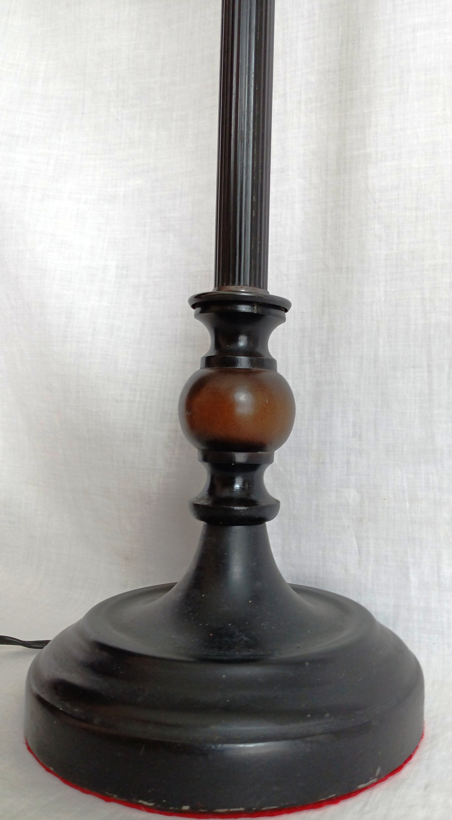 Mid-Century Modern Buffet Desk Lamp Metal Painted Black Column Milk Glass Mellow Shape Shade Wood Accent Acorn Brass Finial Tall Lamp 31” H
