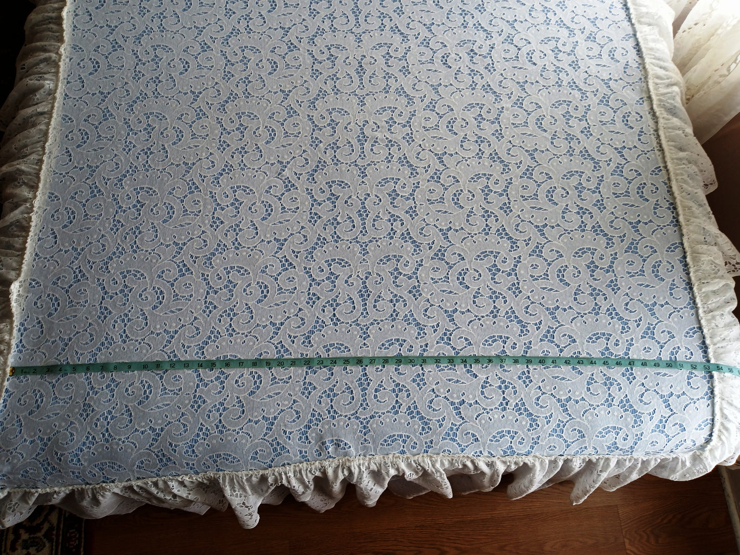 Vintage Off White Lace Bedspread Full Size Bed Cotton Cover Poster Bed 97 in x 112 in