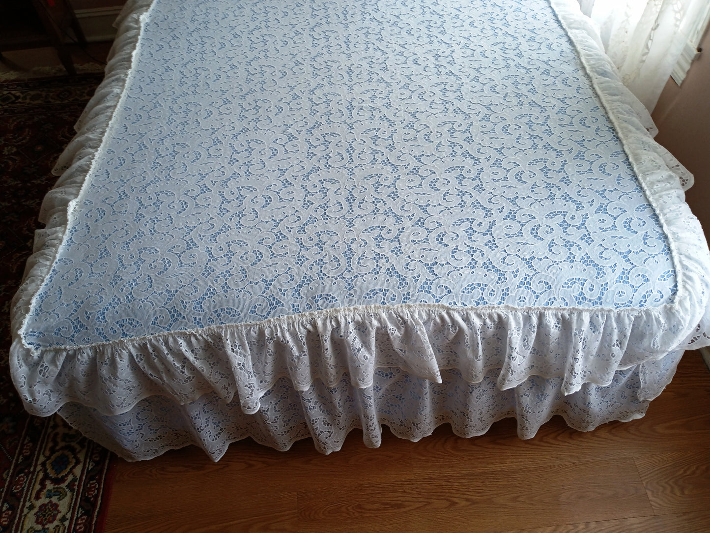 Vintage White Lace Bedspread Full Size Bed Ol Chateau 100%Cotton FabTrol Finish Cover Poster Bed 97 in x 112 in Scranton Lace Co-USA-NIB-NOS