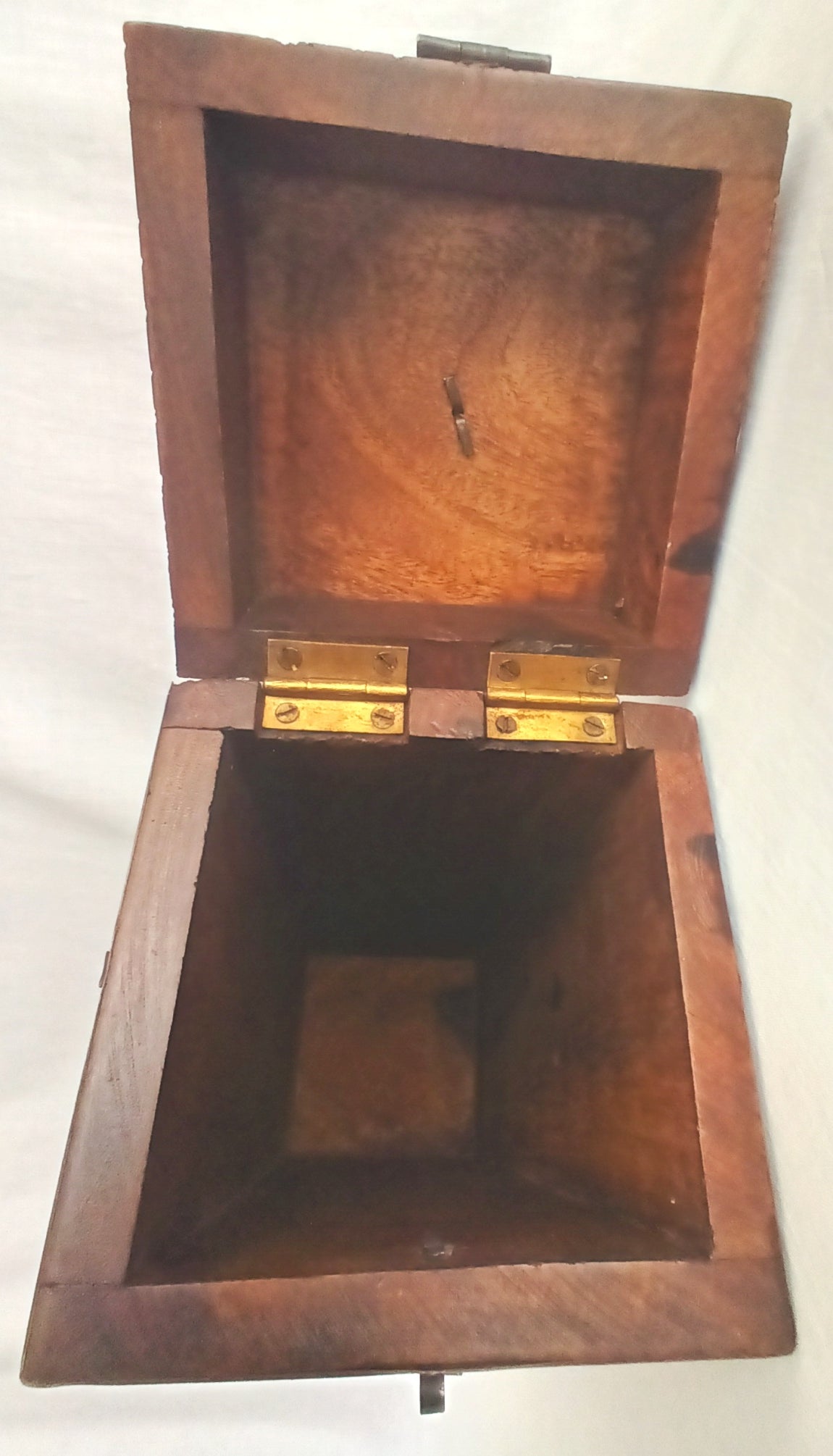 Vintage Unique Hardwood Wine Bottle Holder Hinged Lid Metal Embellishments Swing Clasp One Wine Bottle Carrier Tall Box Caddy Gift for Him