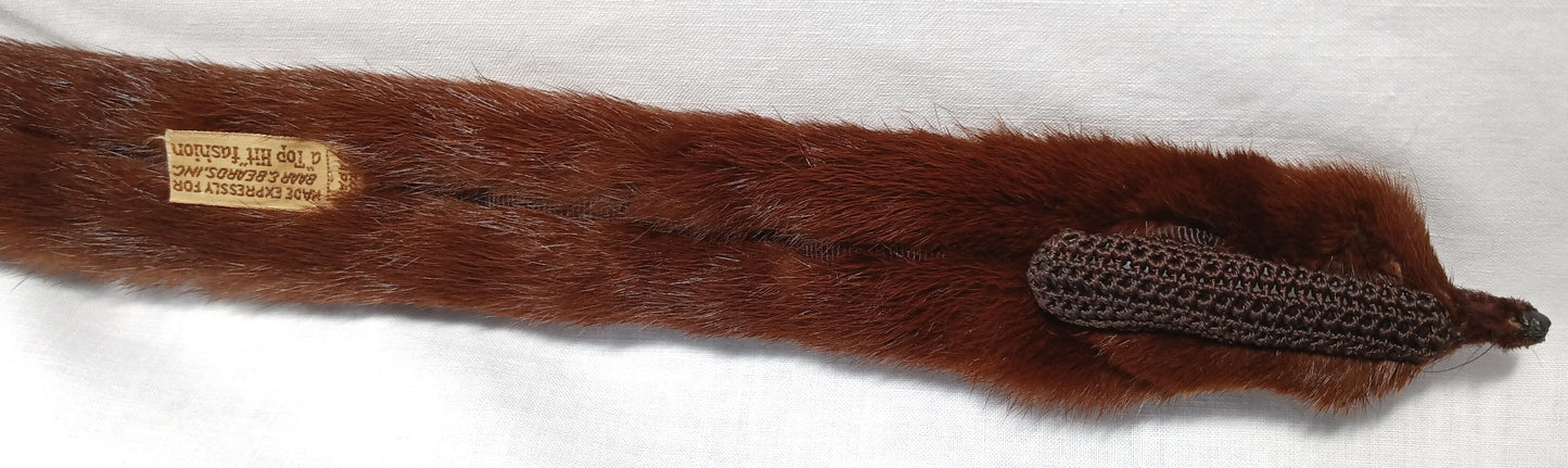 Vintage Real Mink Small Collar Chocker Mahogany Color Fur 2 Pelts Heads Glam Statement Baar & Beards Inc Top Hit Fashion Hand Made in Japan