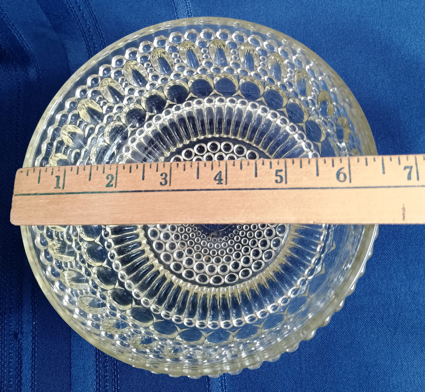 Antique Art Deco Lampshade Thousand Eye Pattern Egg Dart Style Clear Yellow Hue Pressed Glass Drum Globe Ceiling Wall Light Fixtures -NOS