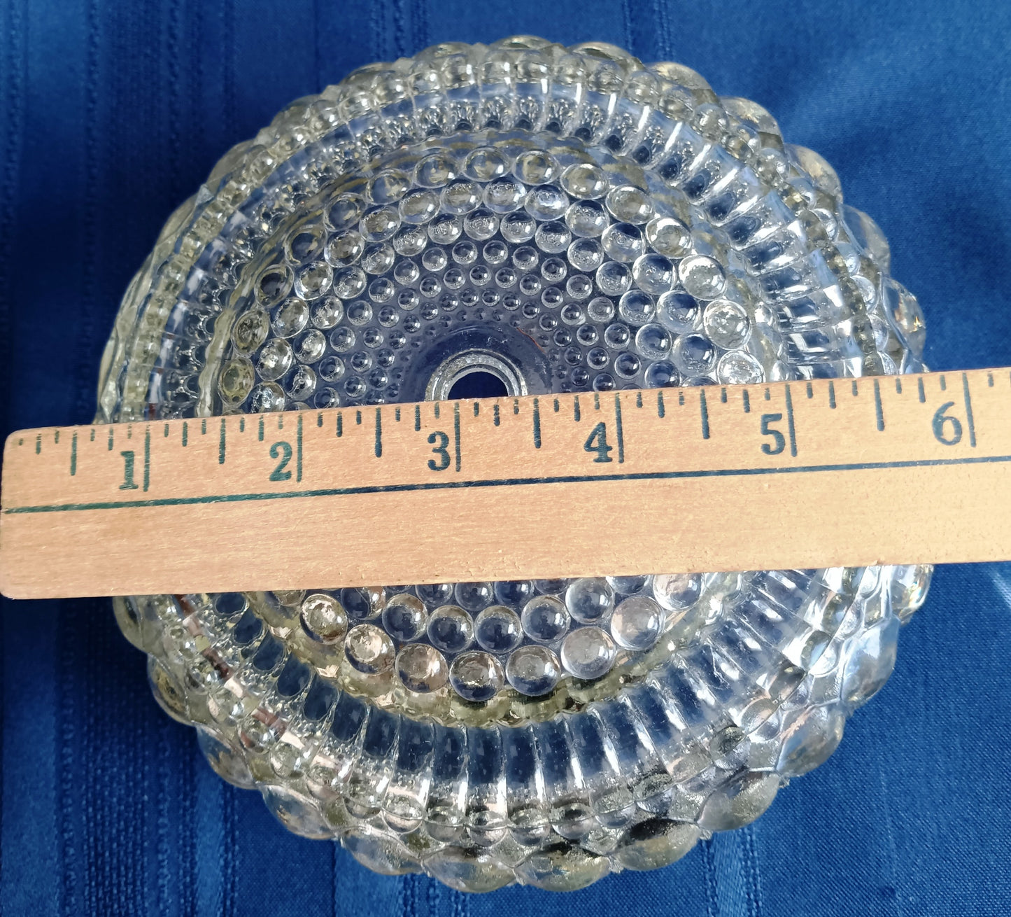 Antique Art Deco Lampshade Thousand Eye Pattern Egg Dart Style Clear Yellow Hue Pressed Glass Drum Globe Ceiling Wall Light Fixtures -NOS