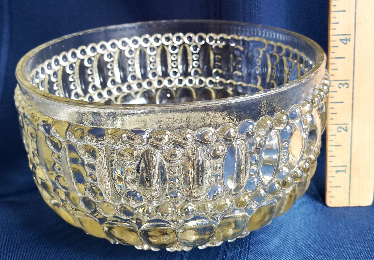 Antique Art Deco Lampshade Thousand Eye Pattern Egg Dart Style Clear Yellow Hue Pressed Glass Drum Globe Ceiling Wall Light Fixtures -NOS