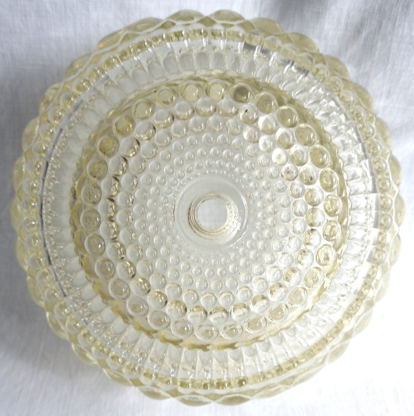 Antique Art Deco Lampshade Thousand Eye Pattern Egg Dart Style Clear Yellow Hue Pressed Glass Drum Globe Ceiling Wall Light Fixtures -NOS