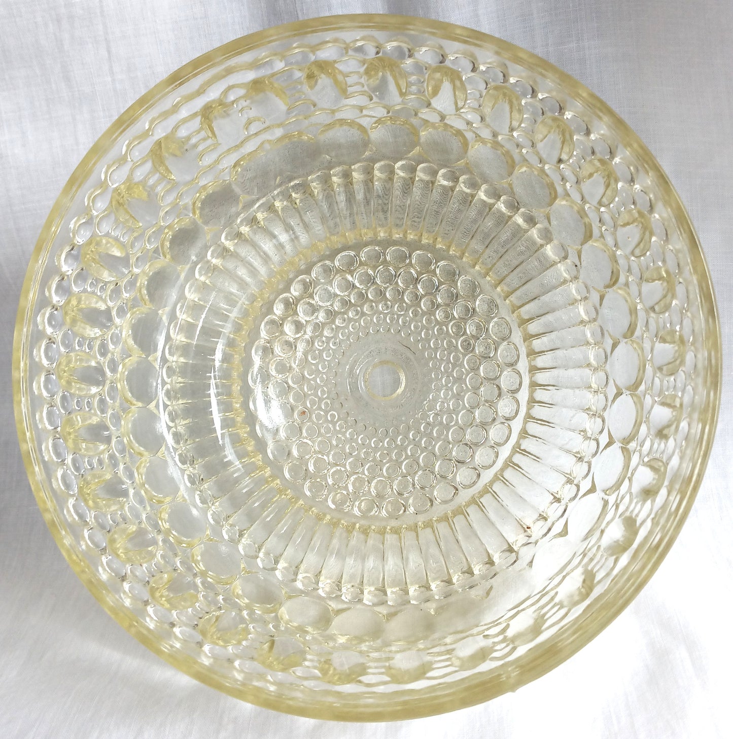 Antique Art Deco Lampshade Thousand Eye Pattern Egg Dart Style Clear Yellow Hue Pressed Glass Drum Globe Ceiling Wall Light Fixtures -NOS