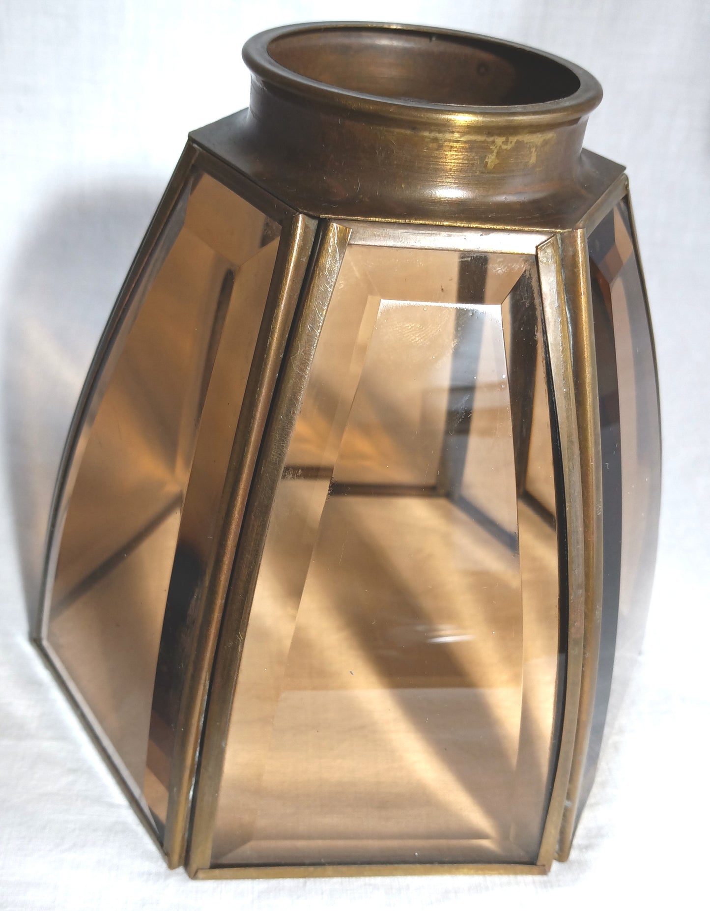 Vintage Art & Crafts Mission Replacement Light Shade Brass Prism 6 Panel Beveled Tinted Smoky Glass Porch Fan Retro Lighting 2.25” Fitter
