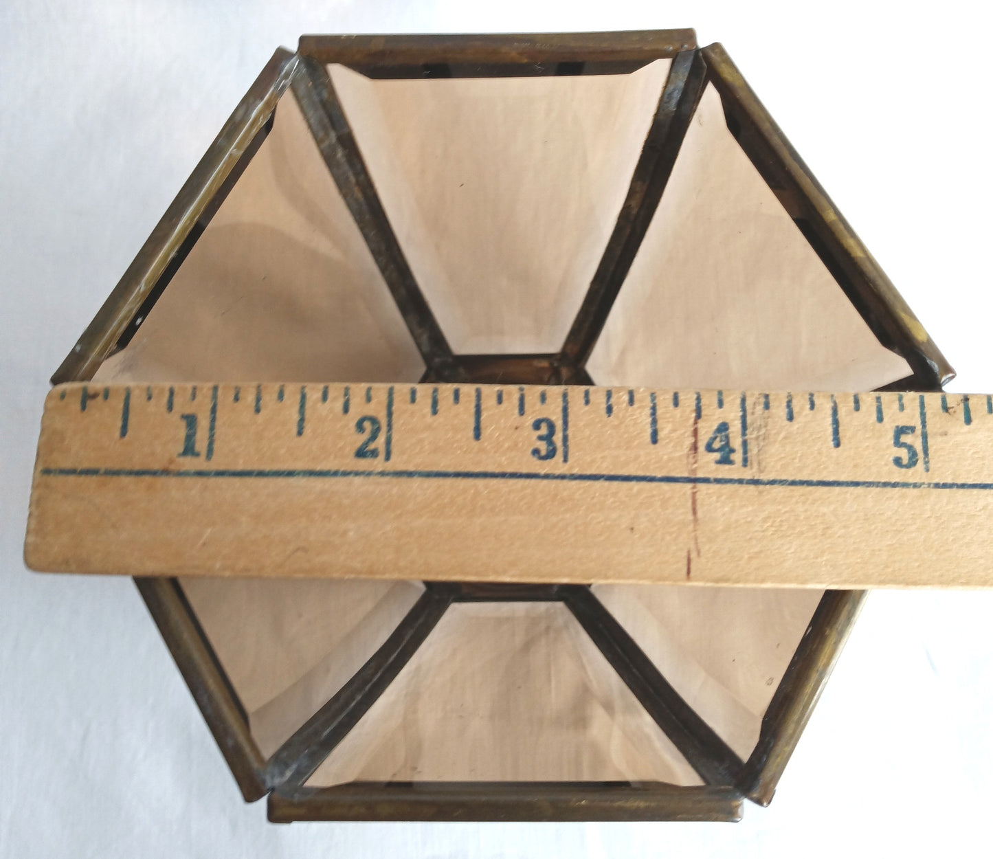 Vintage Art & Crafts Mission Replacement Light Shade Brass Prism 6 Panel Beveled Tinted Smoky Glass Porch Fan Retro Lighting 2.25” Fitter