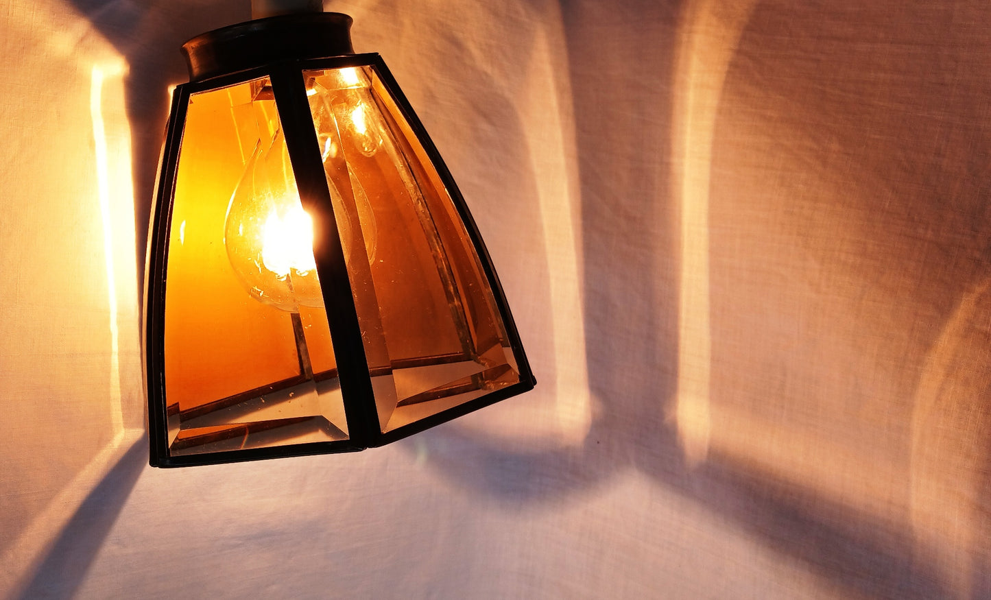 Vintage Art & Crafts Mission Replacement Light Shade Brass Prism 6 Panel Beveled Tinted Smoky Glass Porch Fan Retro Lighting 2.25” Fitter