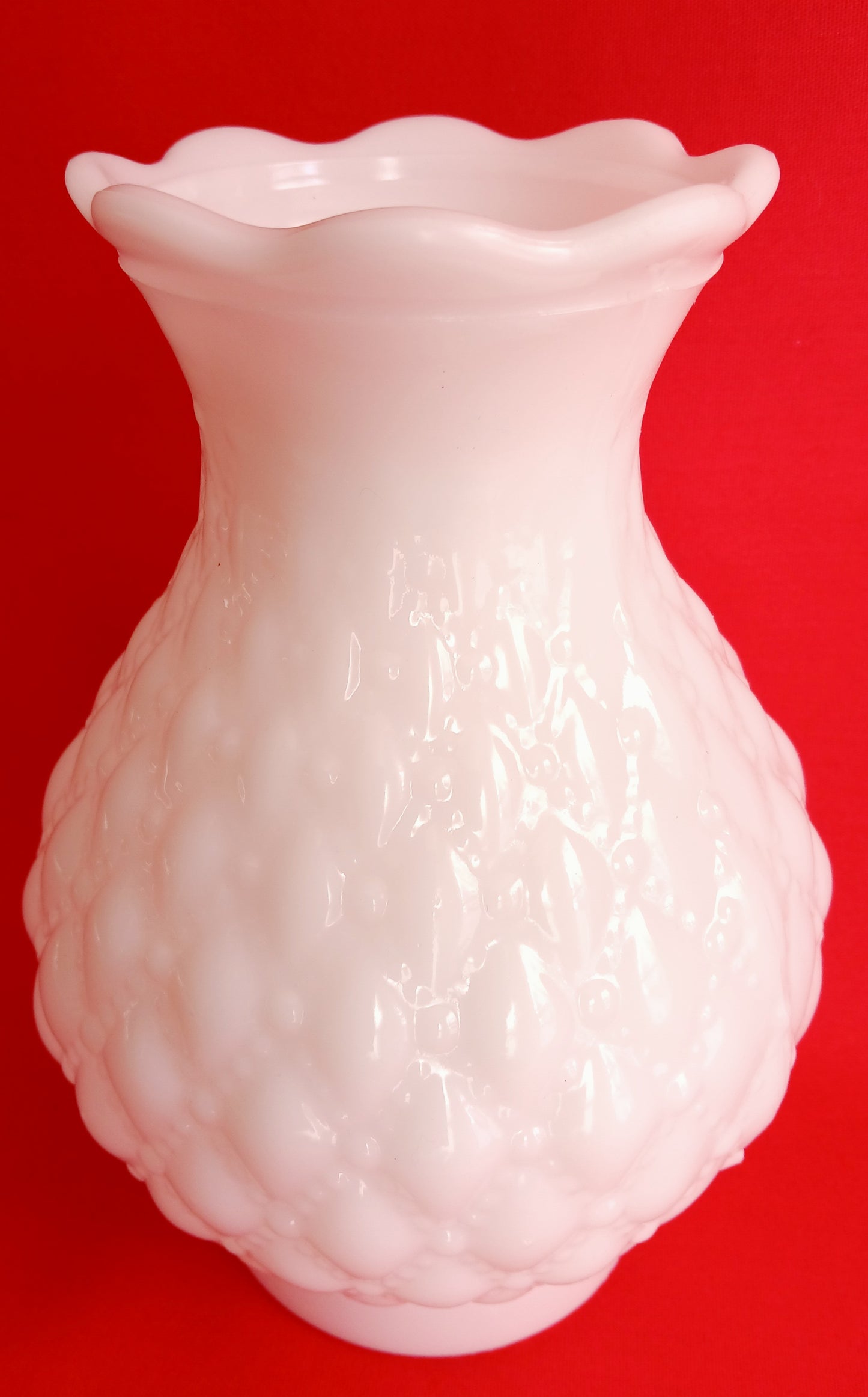 Vintage Milk Glass Pressed Glass Quilted Diamond Dots Pattern Lampshade Bud Shape Scalloped Top Chimney Oil Electric Lamps 3.25” Fitter-NOS