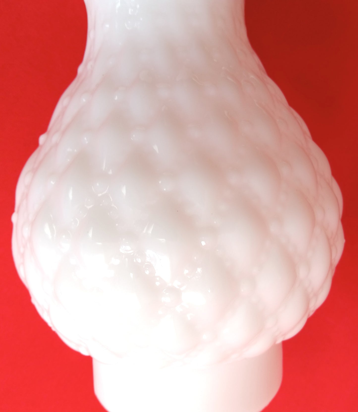 Vintage Milk Glass Pressed Glass Quilted Diamond Dots Pattern Lampshade Bud Shape Scalloped Top Chimney Oil Electric Lamps 3.25” Fitter-NOS